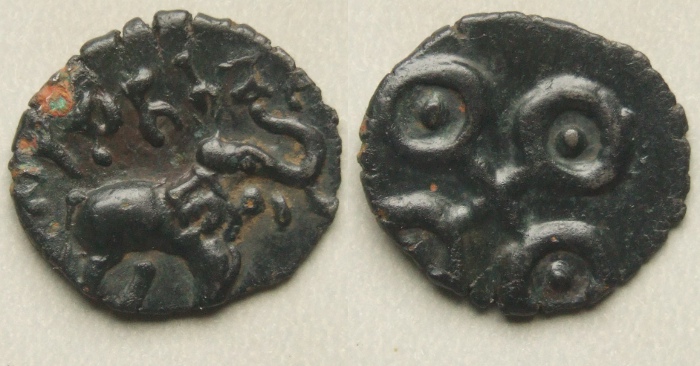 Satakarnis, Mahout on elephant billon karshapana c.39BC-AD107 Satakarnis, Mahout on elephant billon karshapana c.39BC-AD107